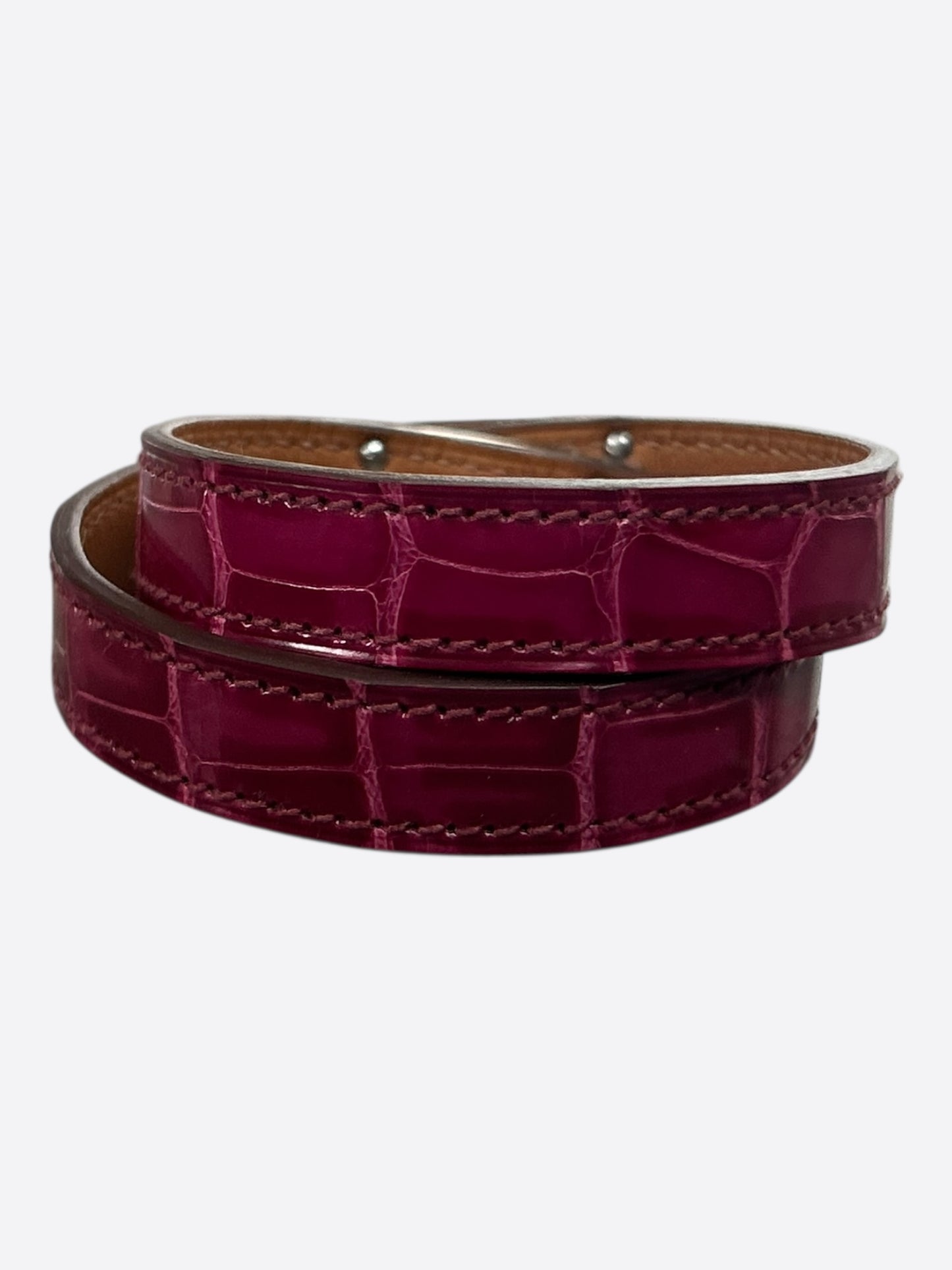 Hermes Purple Crocodile & Palladium Hardware Kelly Double Tour Bracelet