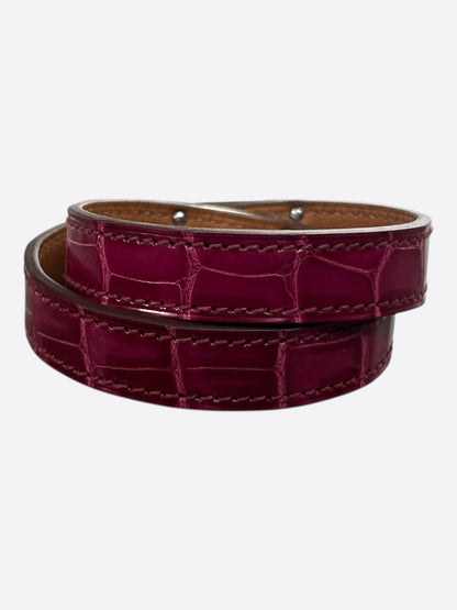 Hermes Purple Crocodile & Palladium Hardware Kelly Double Tour Bracelet