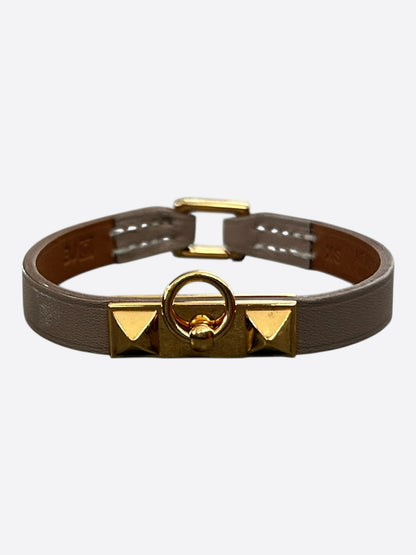 Hermes Etoupe Swift & Gold Hardware Mini Rivale Bracelet