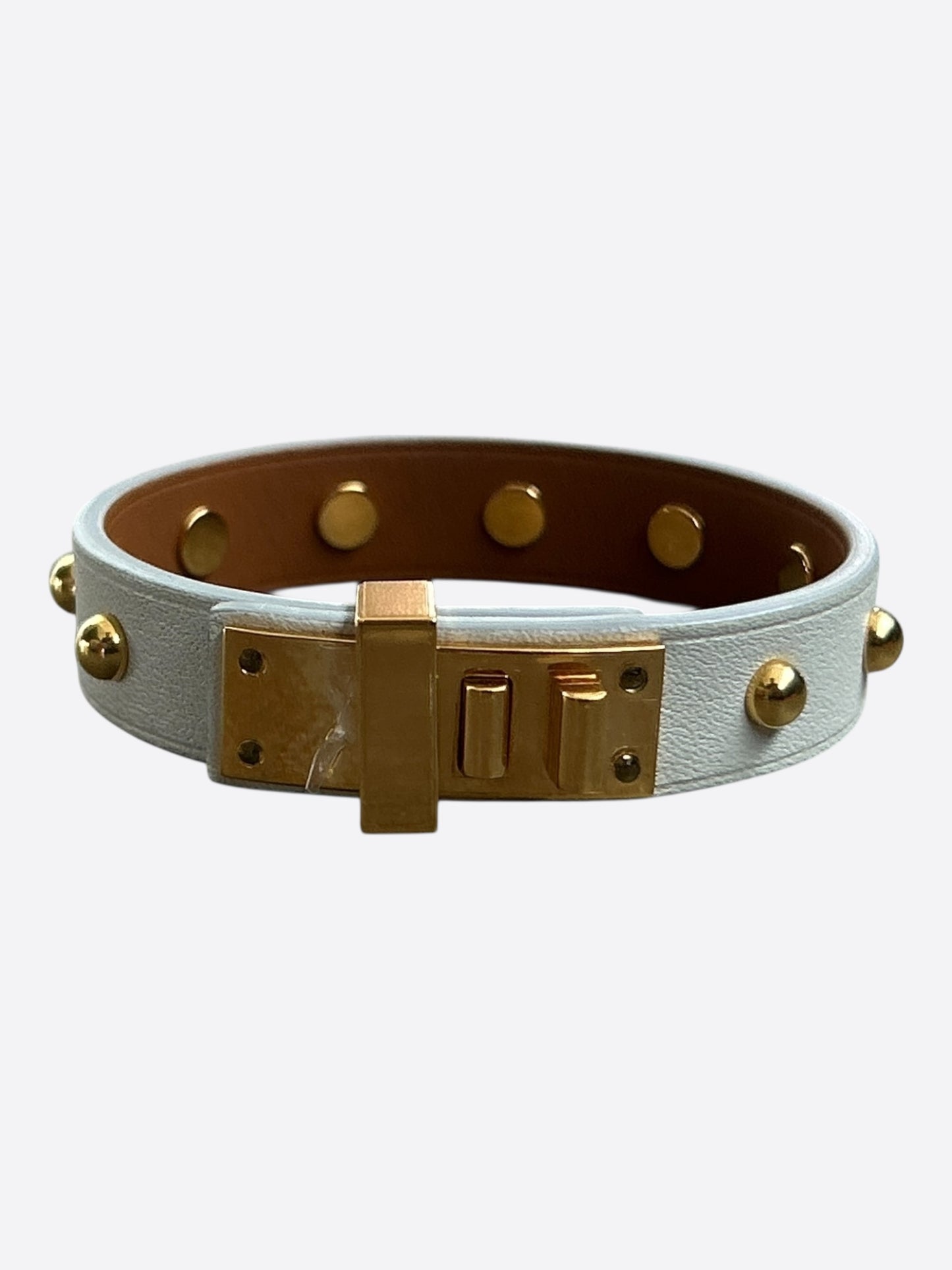 Hermes White Swift & Gold Hardware Mini Dog Clous Carres Bracelet