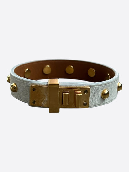 Hermes White Swift & Gold Hardware Mini Dog Clous Carres Bracelet