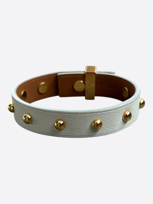 Hermes White Swift & Gold Hardware Mini Dog Clous Carres Bracelet