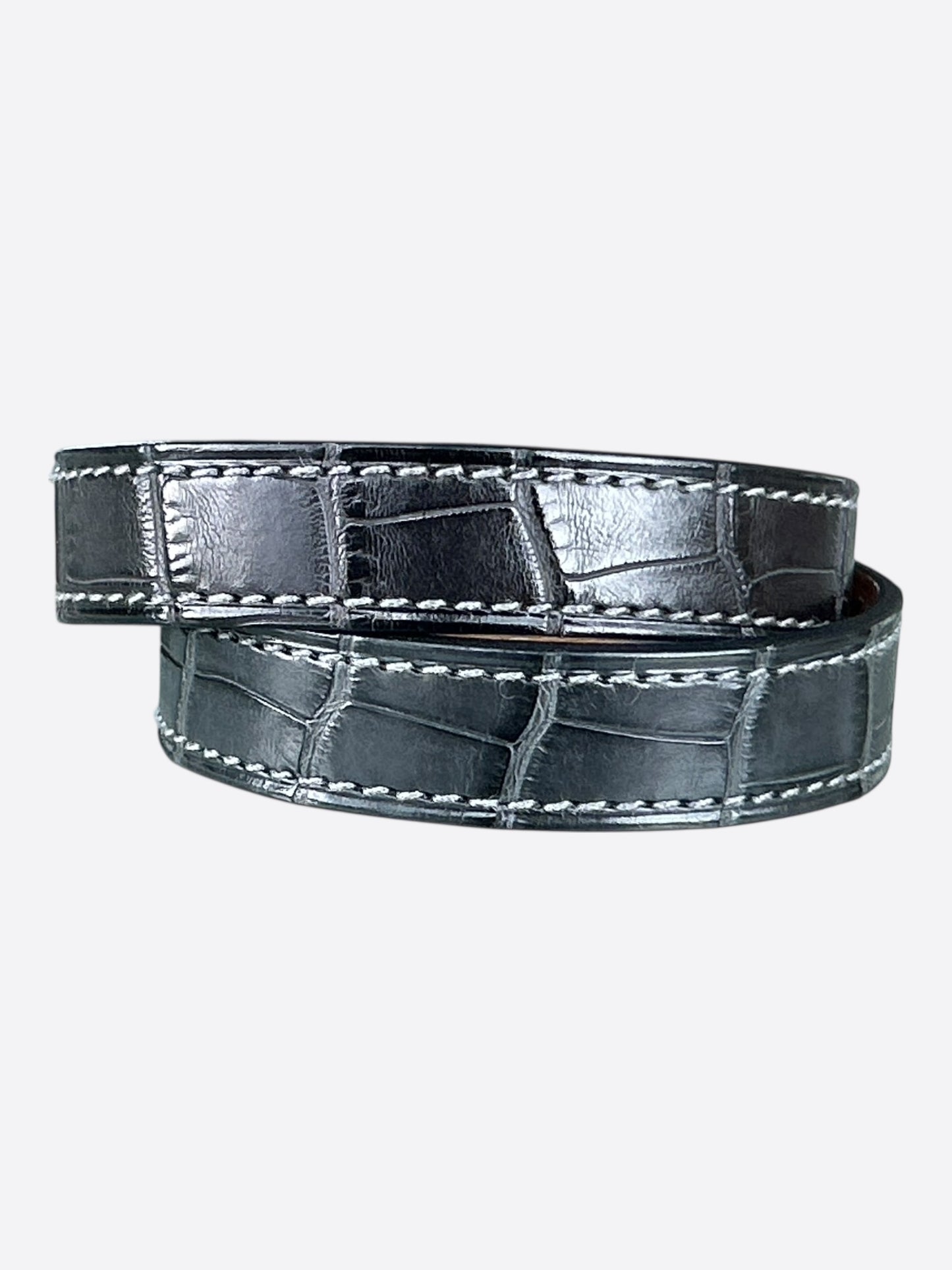 Hermes Black Crocodile & Palladium Hardware Kelly Double Tour Bracelet