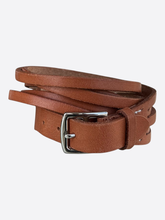 Hermes Brown Swift & Palladium Hardware Multi-Strand Bracelet