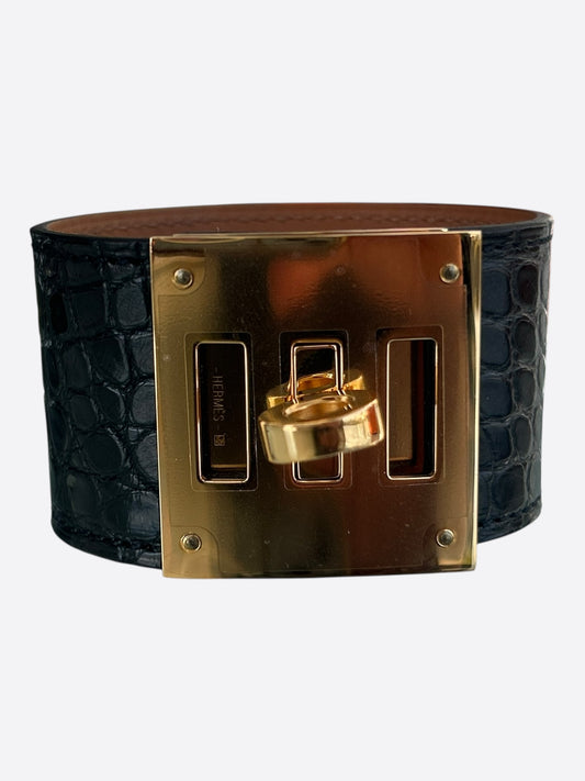 Hermes Black Crocodile & Gold Hardware Kelly Bracelet