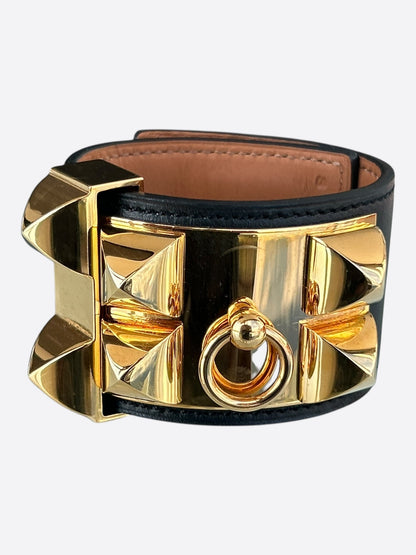 Hermes Black Swift & Gold Hardware Collier De Chien Bracelet