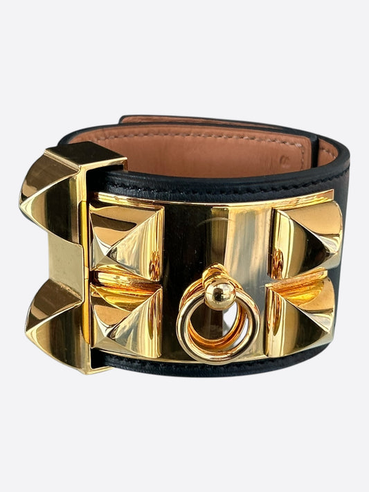 Hermes Black Swift & Gold Hardware Collier De Chien Bracelet