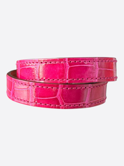 Hermes Pink Crocodile & Palladium Hardware Kelly Double Tour Bracelet