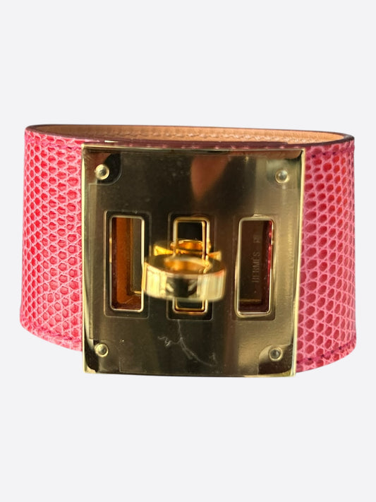 Hermes Pink Lizard & Gold Hardware Kelly Bracelet