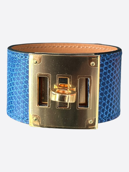 Hermes Blue Lizard & Gold Hardware Kelly Bracelet