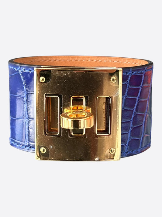 Hermes Purple Crocodile & Gold Hardware Kelly Bracelet