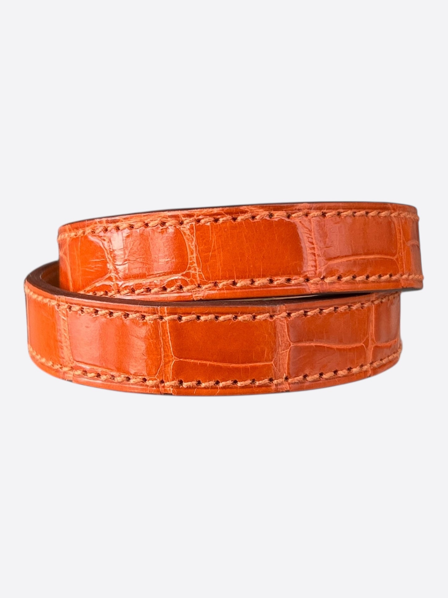 Hermes Orange Crocodile & Gold Hardware Kelly Double Tour Bracelet