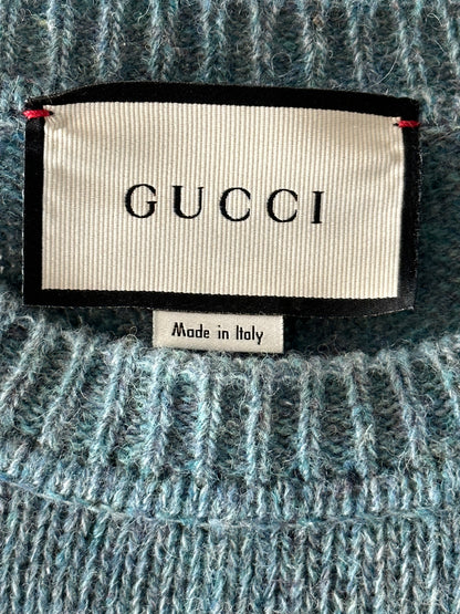 Gucci Blue Distressed G Logo Wool Sweater