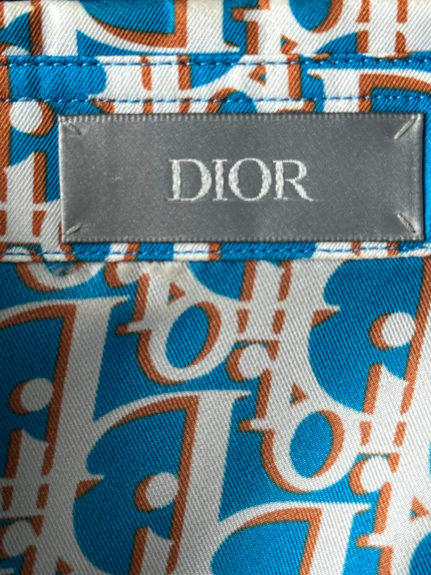 Dior Blue & White Oblique Silk Button Up Shirt