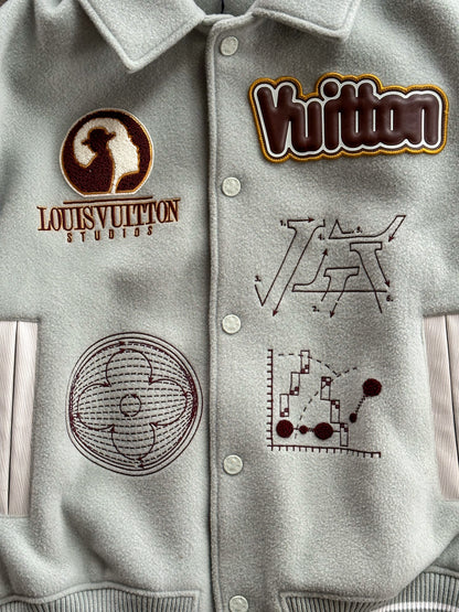 Louis Vuitton Aqua & White Leather Varsity Jacket