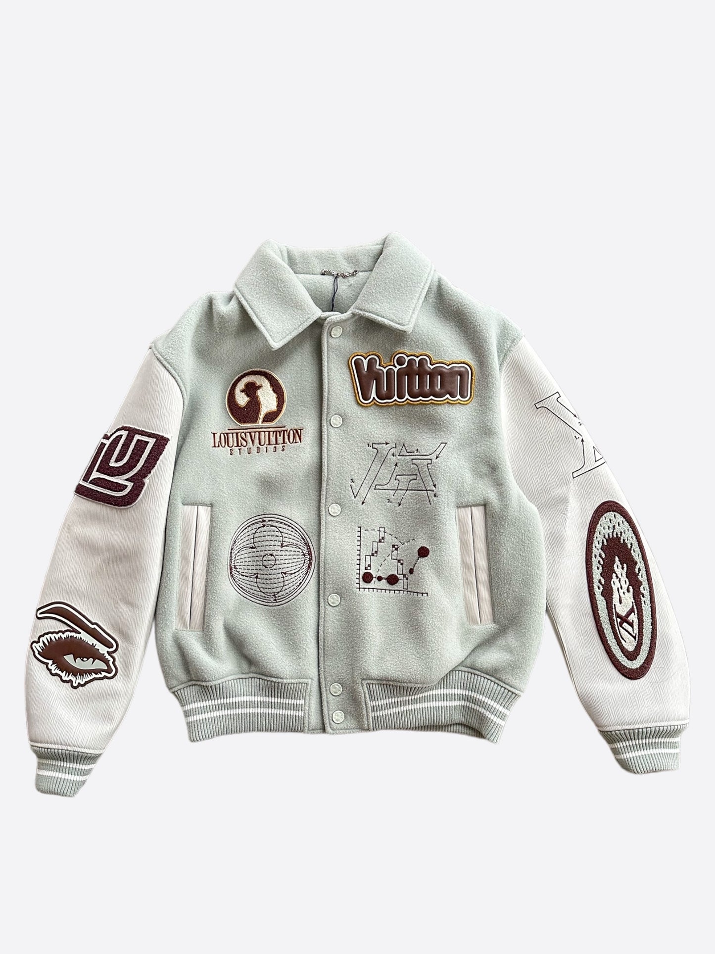 Louis Vuitton Aqua & White Leather Varsity Jacket