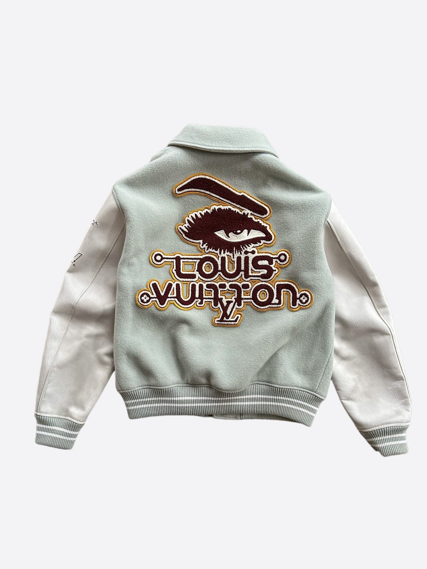 Louis Vuitton Aqua & White Leather Varsity Jacket