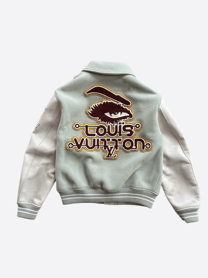 Louis Vuitton Aqua & White Leather Varsity Jacket