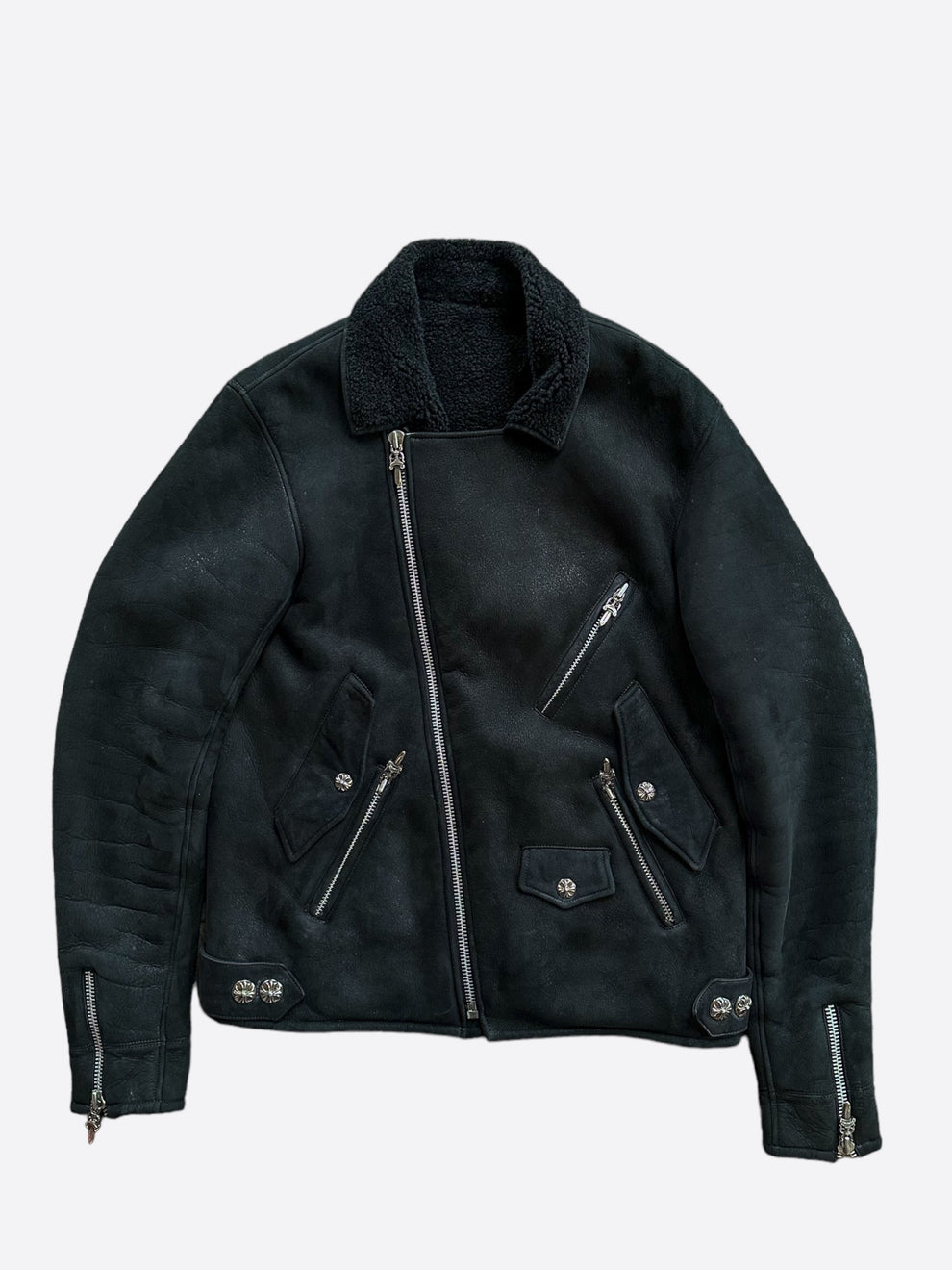 Chrome Hearts Black Shearling Biker Jacket – Savonches