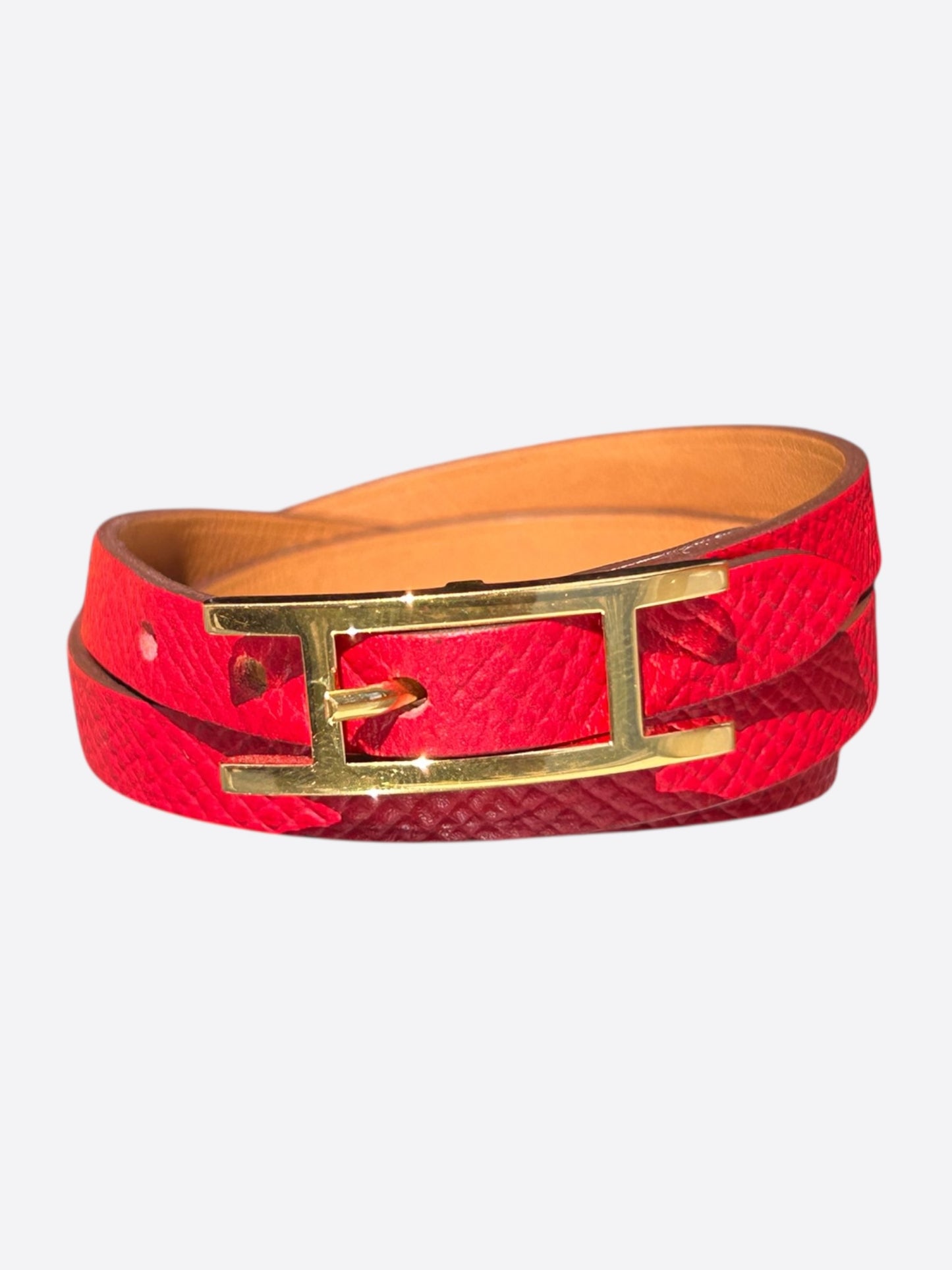 Hermes Pink Epsom & Gold Hardware Behapi Double Tour Bracelet