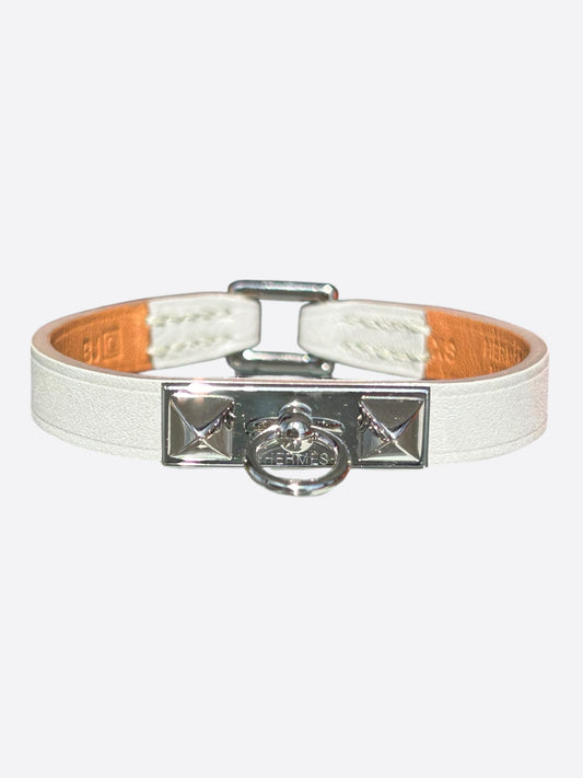 Hermes White Swift & Palladium Hardware Mini Rivale Bracelet