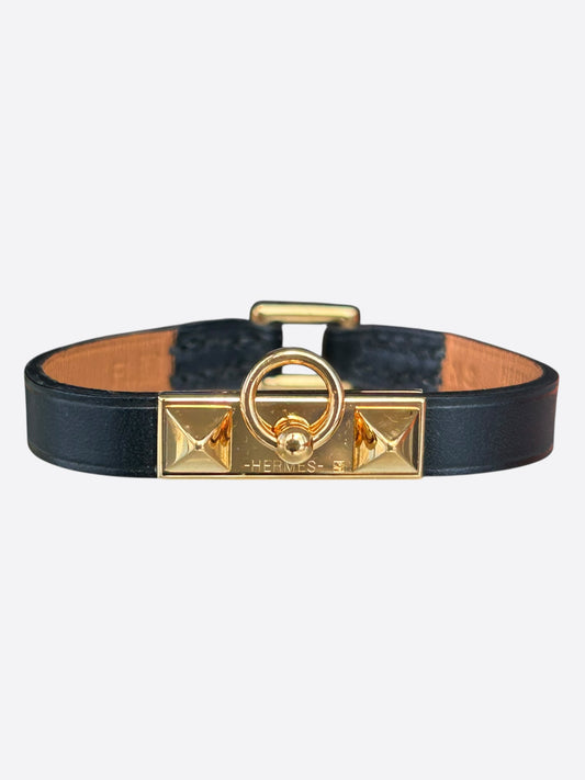 Hermes Black Swift & Gold Hardware Mini Rivale Bracelet