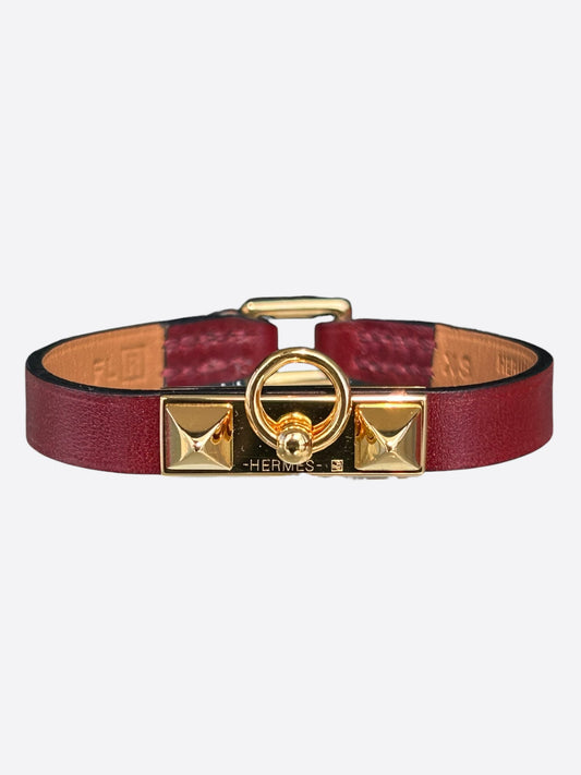 Hermes Red Swift & Gold Hardware Mini Rivale Bracelet