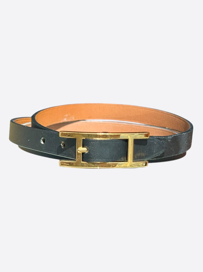 Hermes Black Swift & Gold Hardware Behapi Double Tour Bracelet