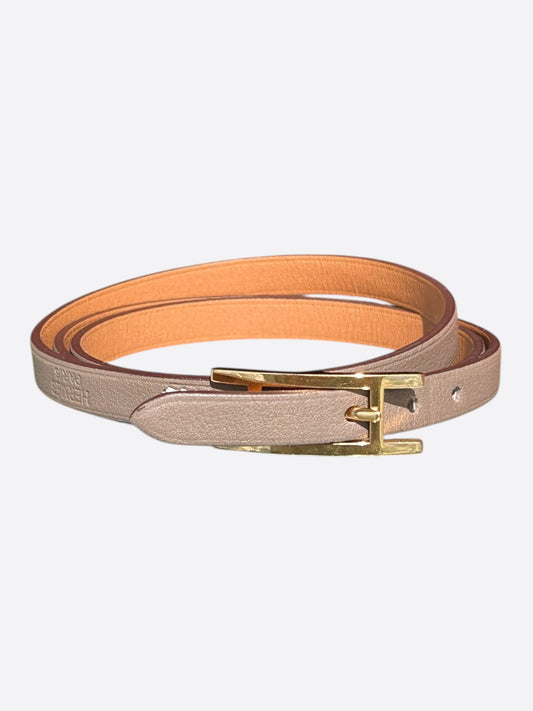 Hermes Etoupe Swift & Gold Hardware Behapi Double Tour Bracelet