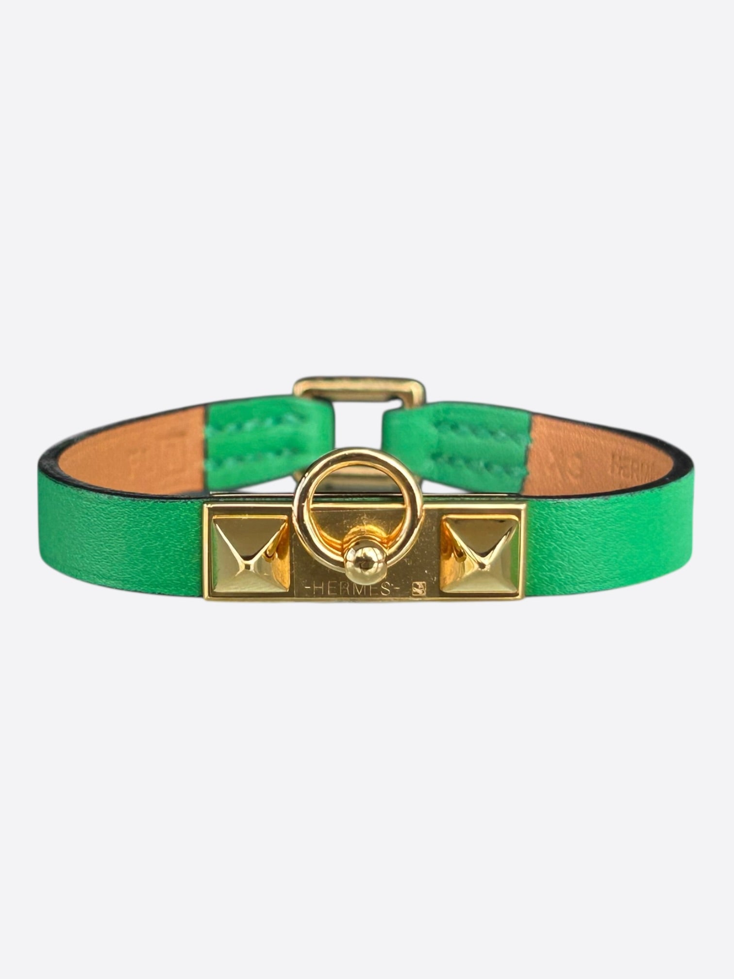 Hermes Green Swift & Gold Hardware Mini Rivale Bracelet – Savonches