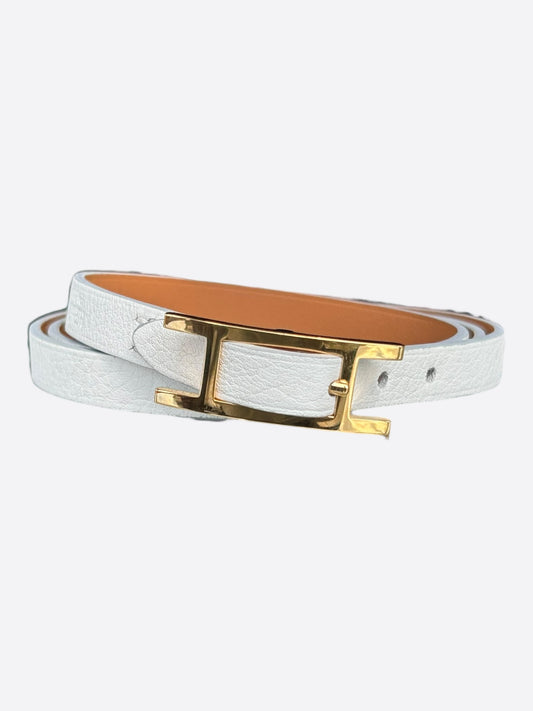 Hermes White Swift & Gold Hardware Behapi Double Tour Bracelet