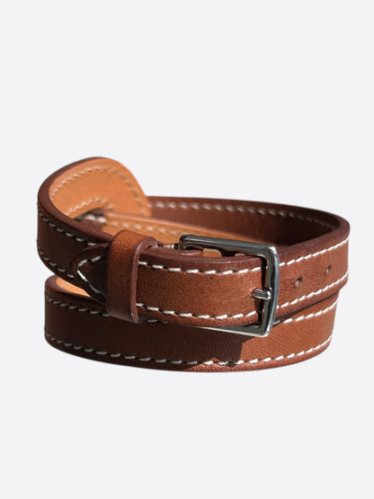 Hermes Brown Swift & Palladium Hardware Jumbo Jet Double Tour Bracelet