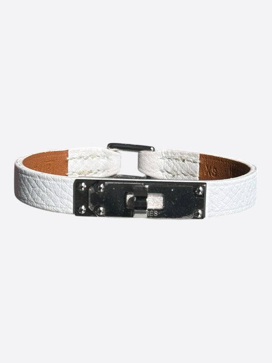 Hermes White Epsom & Palladium Hardware Mini Kelly Bracelet