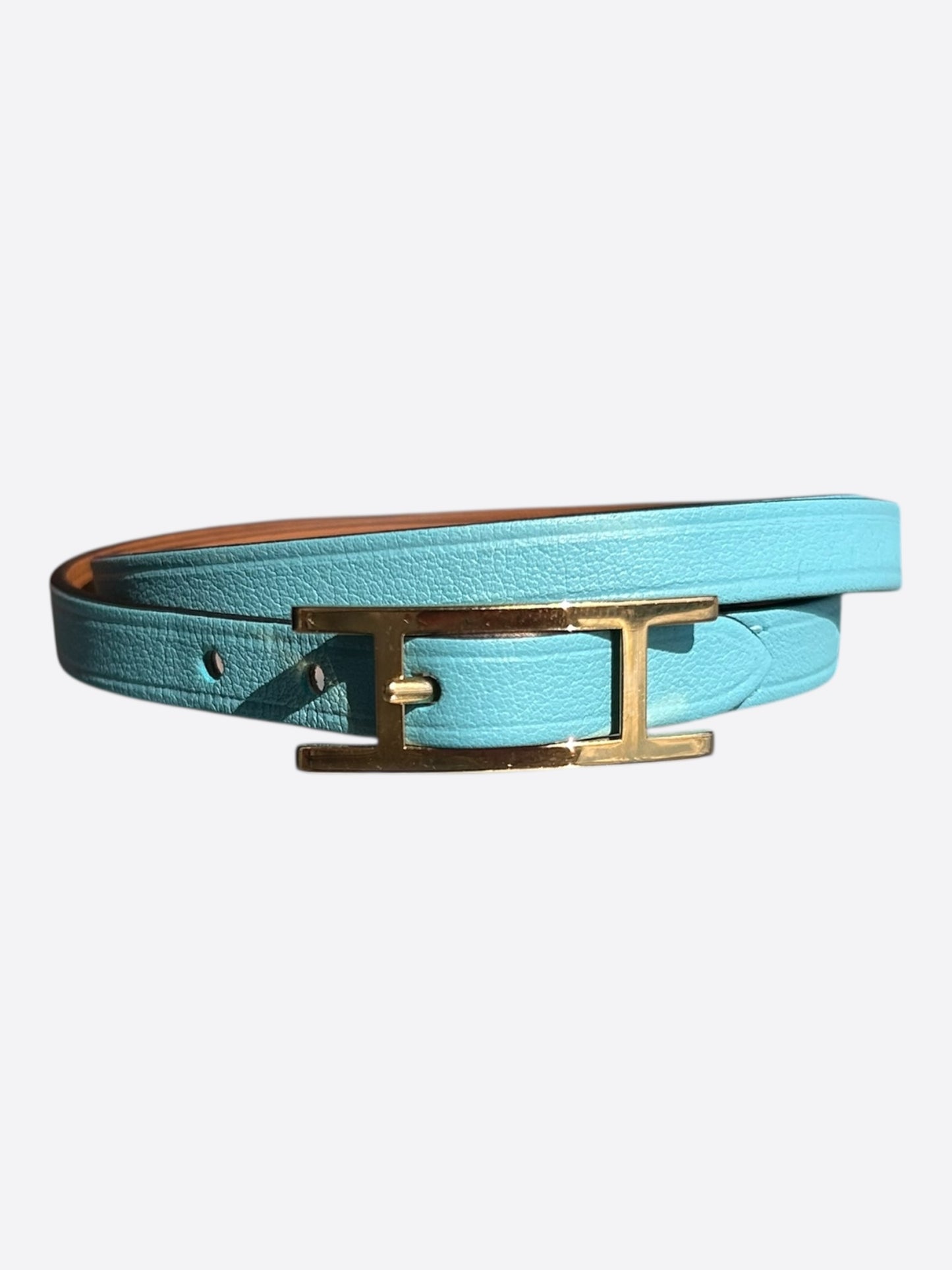 Hermes Turquoise Swift & Gold Hardware Behapi Double Tour Bracelet
