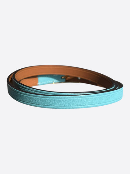 Hermes Turquoise Swift & Gold Hardware Behapi Double Tour Bracelet