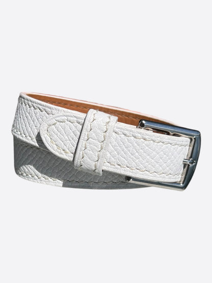Hermes White Epsom & Palladium Hardware Etriviere Double Tour Bracelet