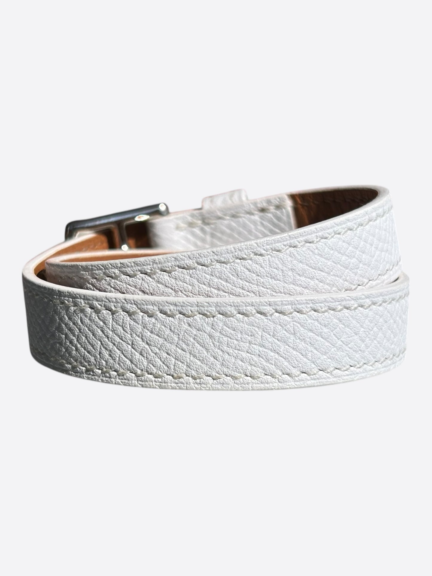 Hermes White Epsom & Palladium Hardware Etriviere Double Tour Bracelet