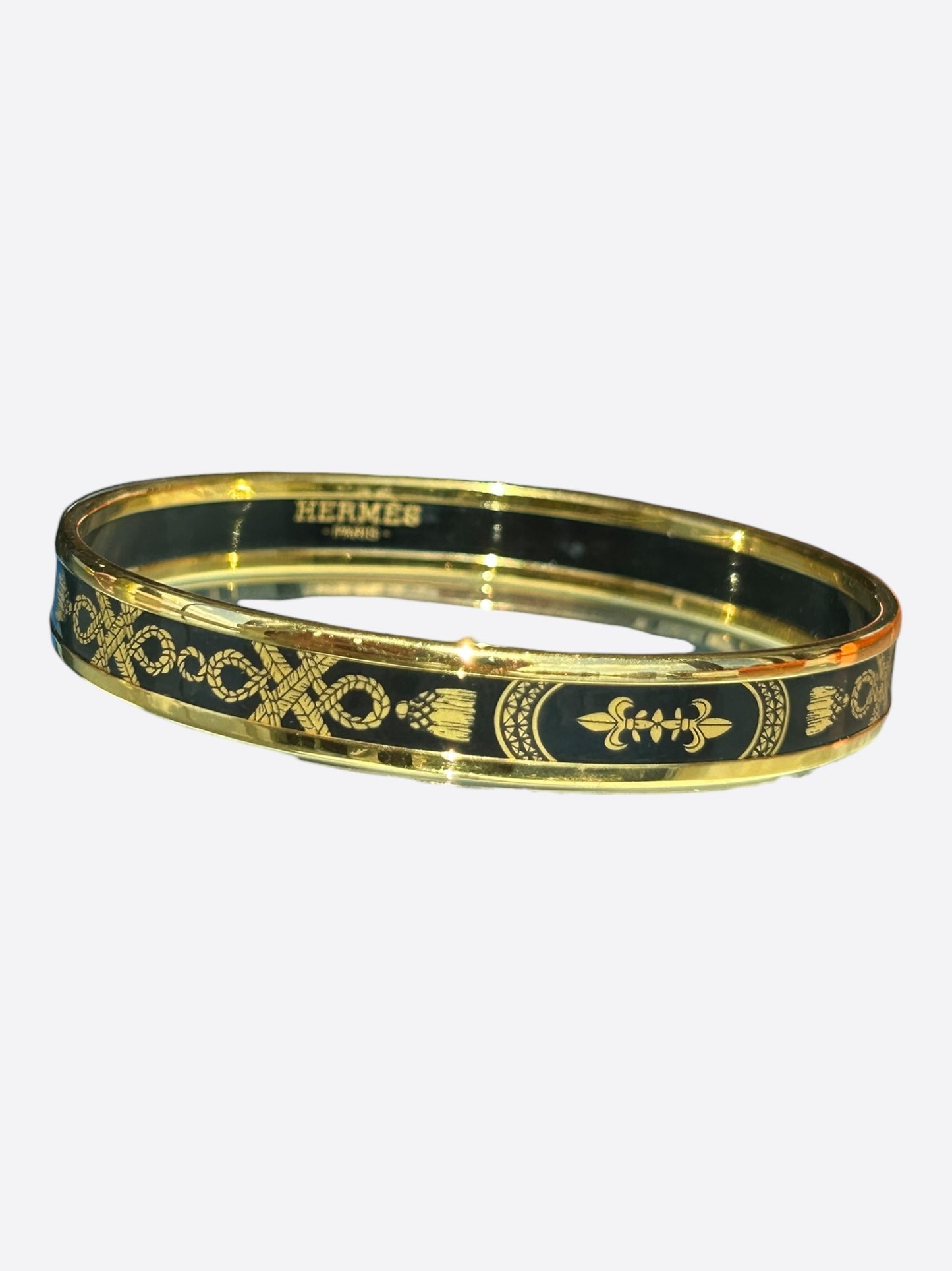 Hermes Gold & Black Enamel Motif Bangle