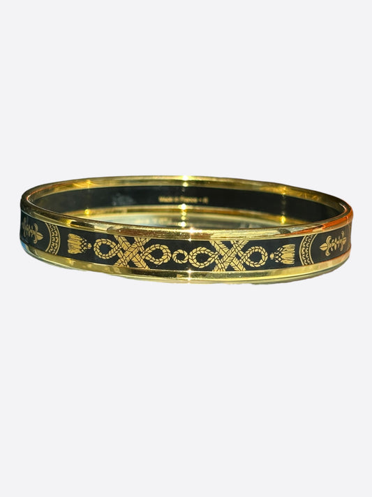 Hermes Gold & Black Enamel Motif Bangle