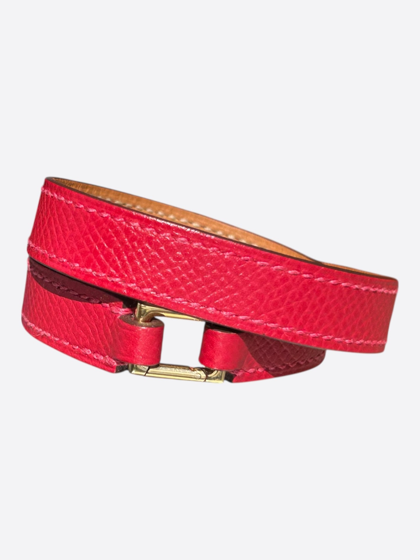 Hermes Pink Epsom & Gold Hardware Rivale Double Tour Bracelet