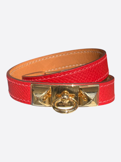 Hermes Pink Epsom & Gold Hardware Rivale Double Tour Bracelet