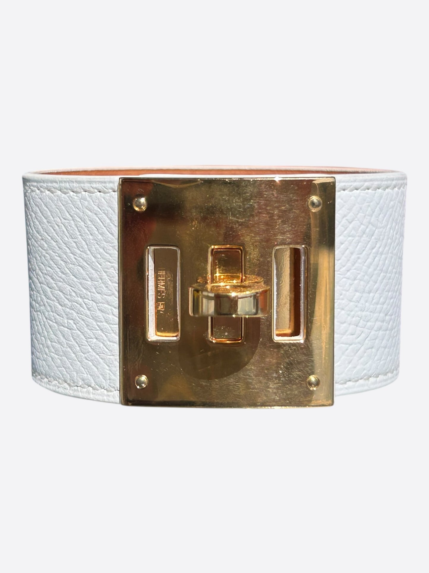 Hermes White Epsom & Gold Hardware Kelly Bracelet