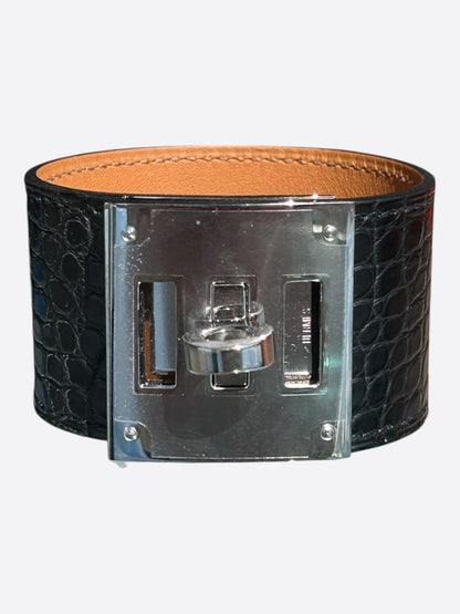 Hermes Black Crocodile & Palladium Hardware Kelly Bracelet