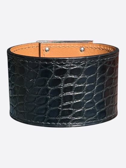 Hermes Black Crocodile & Palladium Hardware Kelly Bracelet