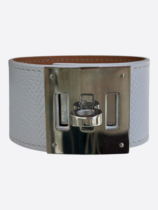 Hermes White Epsom & Palladium Hardware Kelly Bracelet