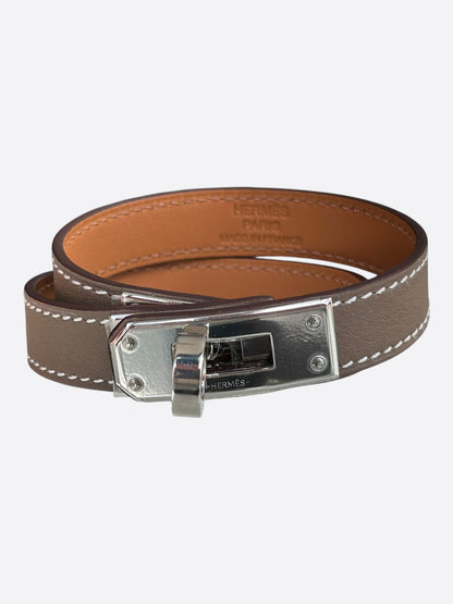 Hermes Etoupe Swift & Palladium Hardware Kelly Double Tour Bracelet