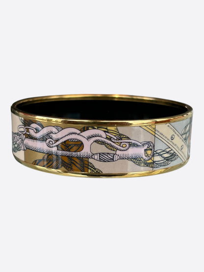 Hermes Gold & Black Enamel Chainlink Motif Bangle