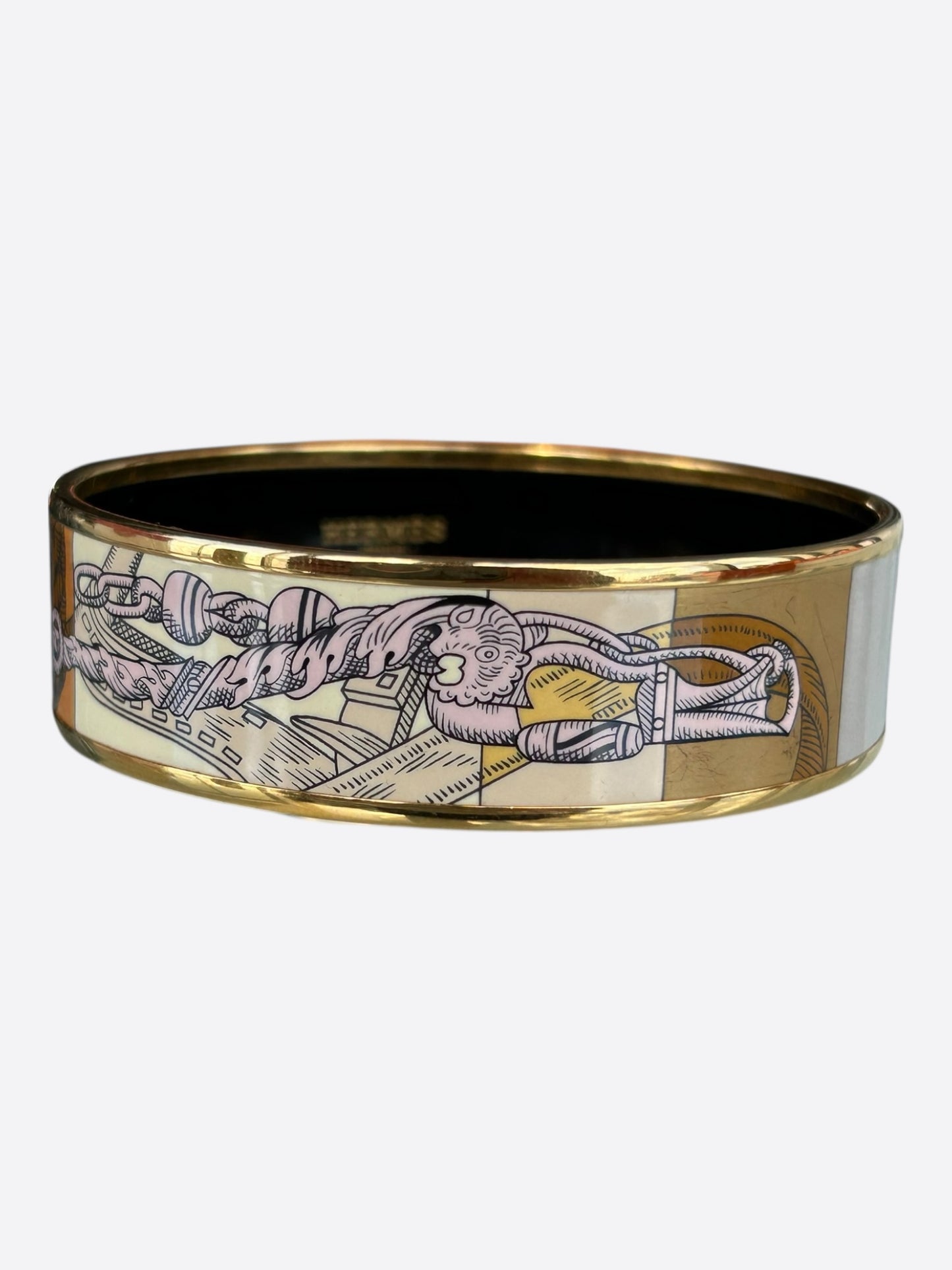 Hermes Gold & Black Enamel Chainlink Motif Bangle
