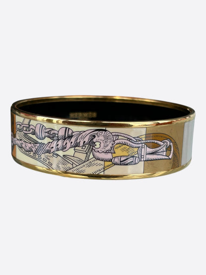 Hermes Gold & Black Enamel Chainlink Motif Bangle