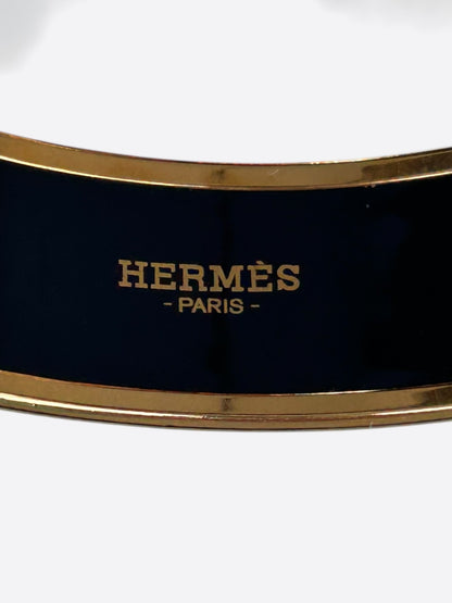 Hermes Gold & Black Enamel Chainlink Motif Bangle